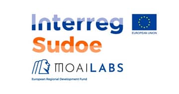 Logotipos de Interreg, Unión Europea, SUDOE y Moai Labs